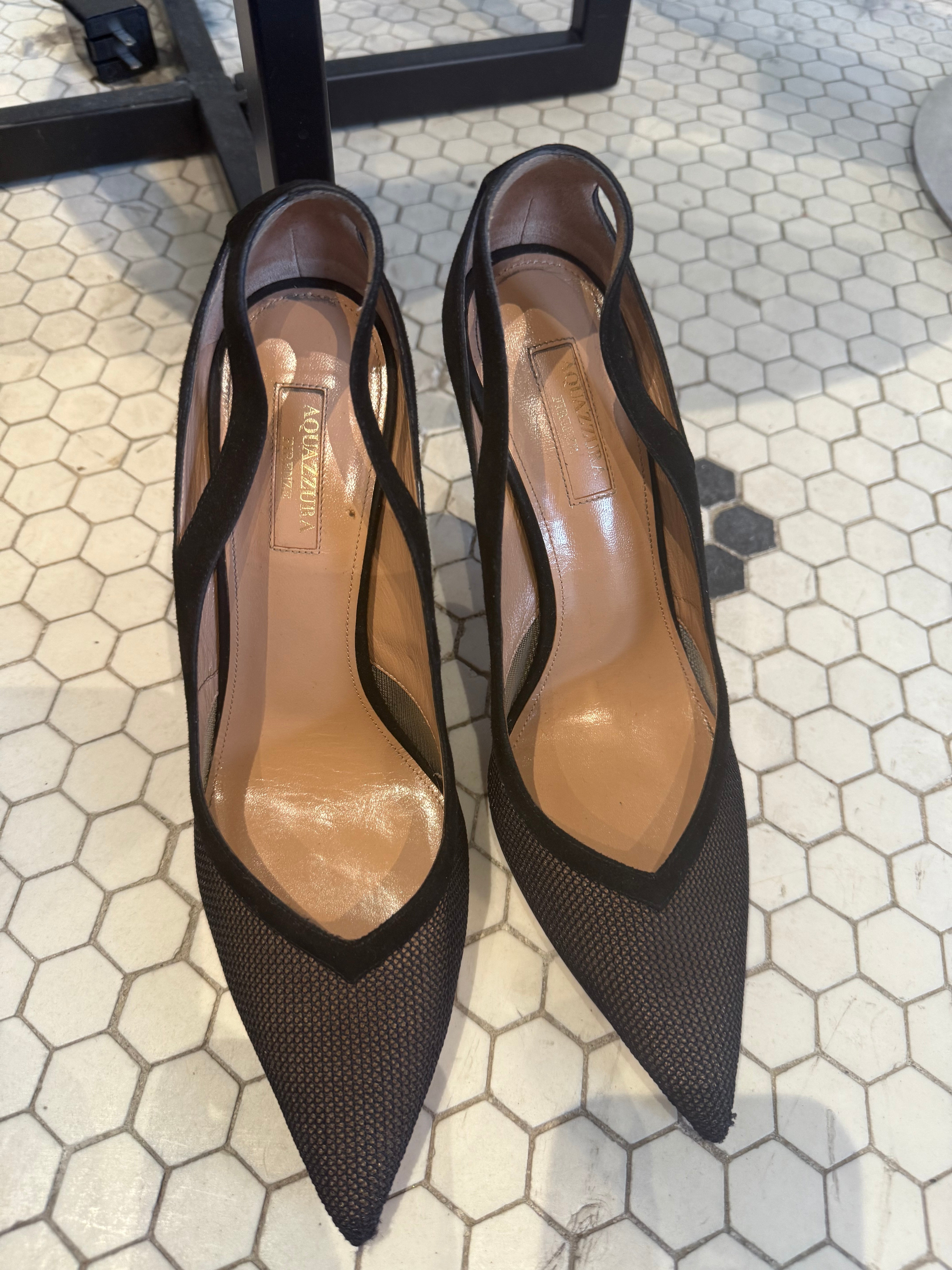 Aquazzura black suede heels size 39