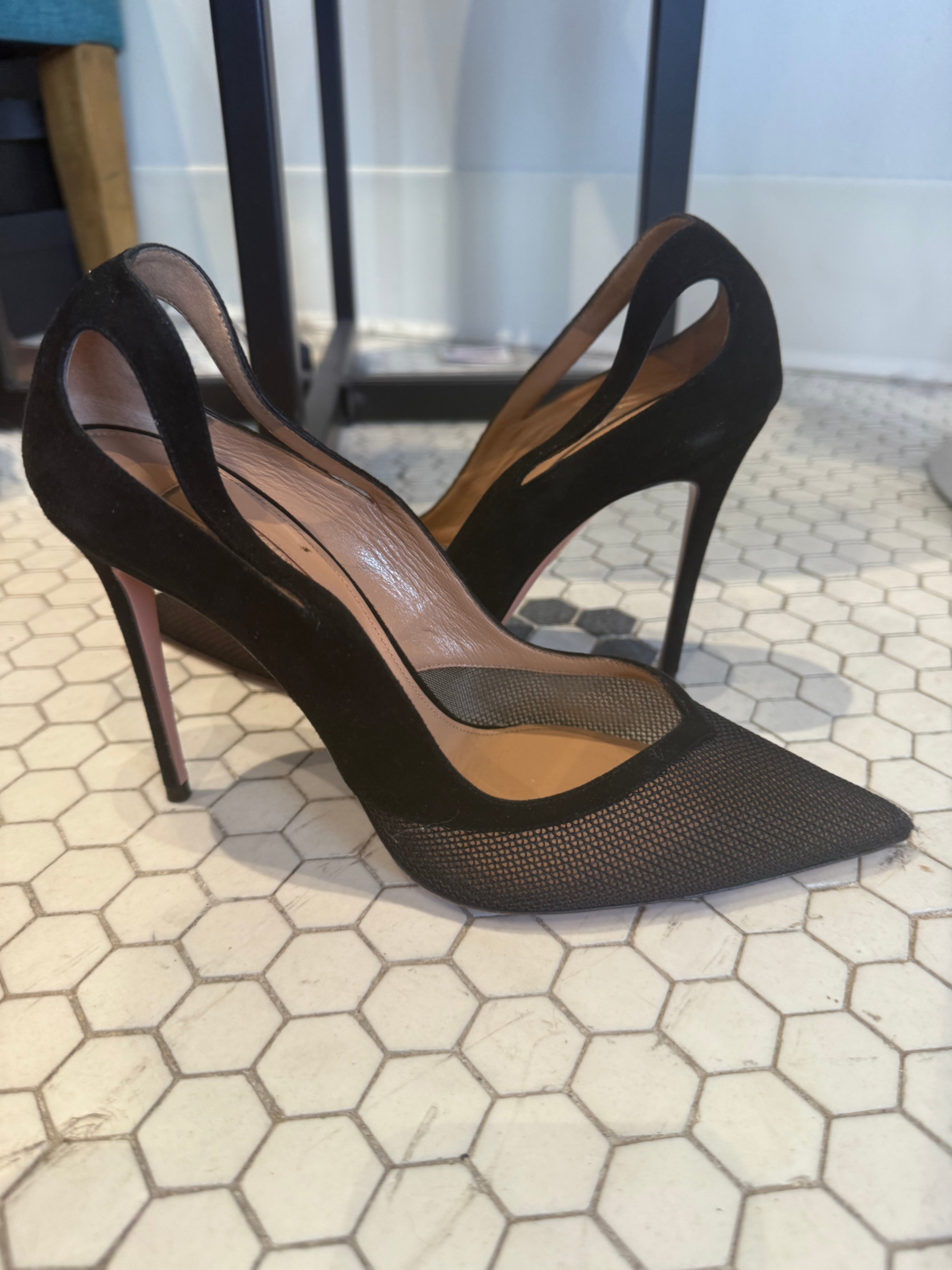 Aquazzura black suede heels size 39