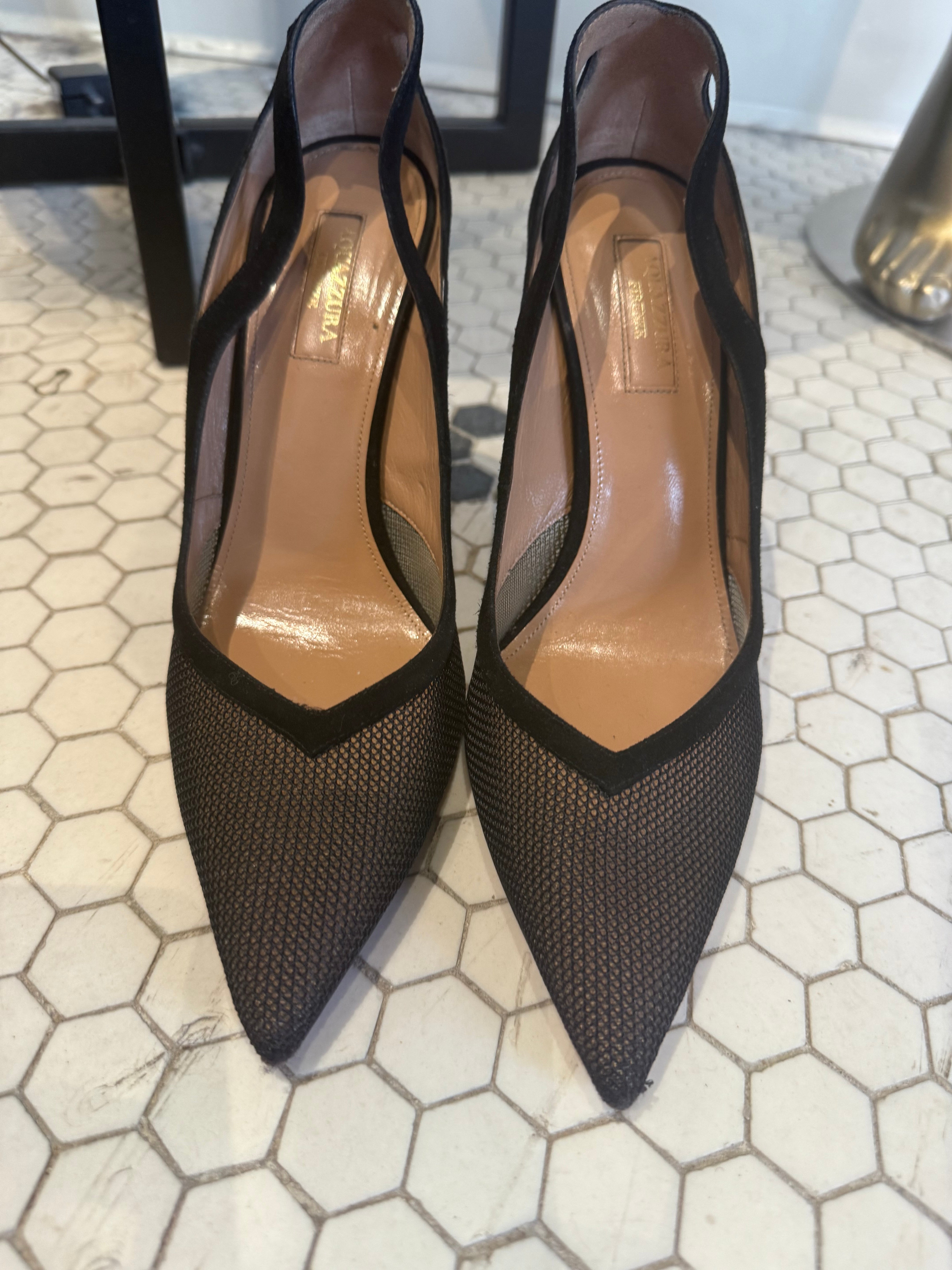 Aquazzura black suede heels size 39