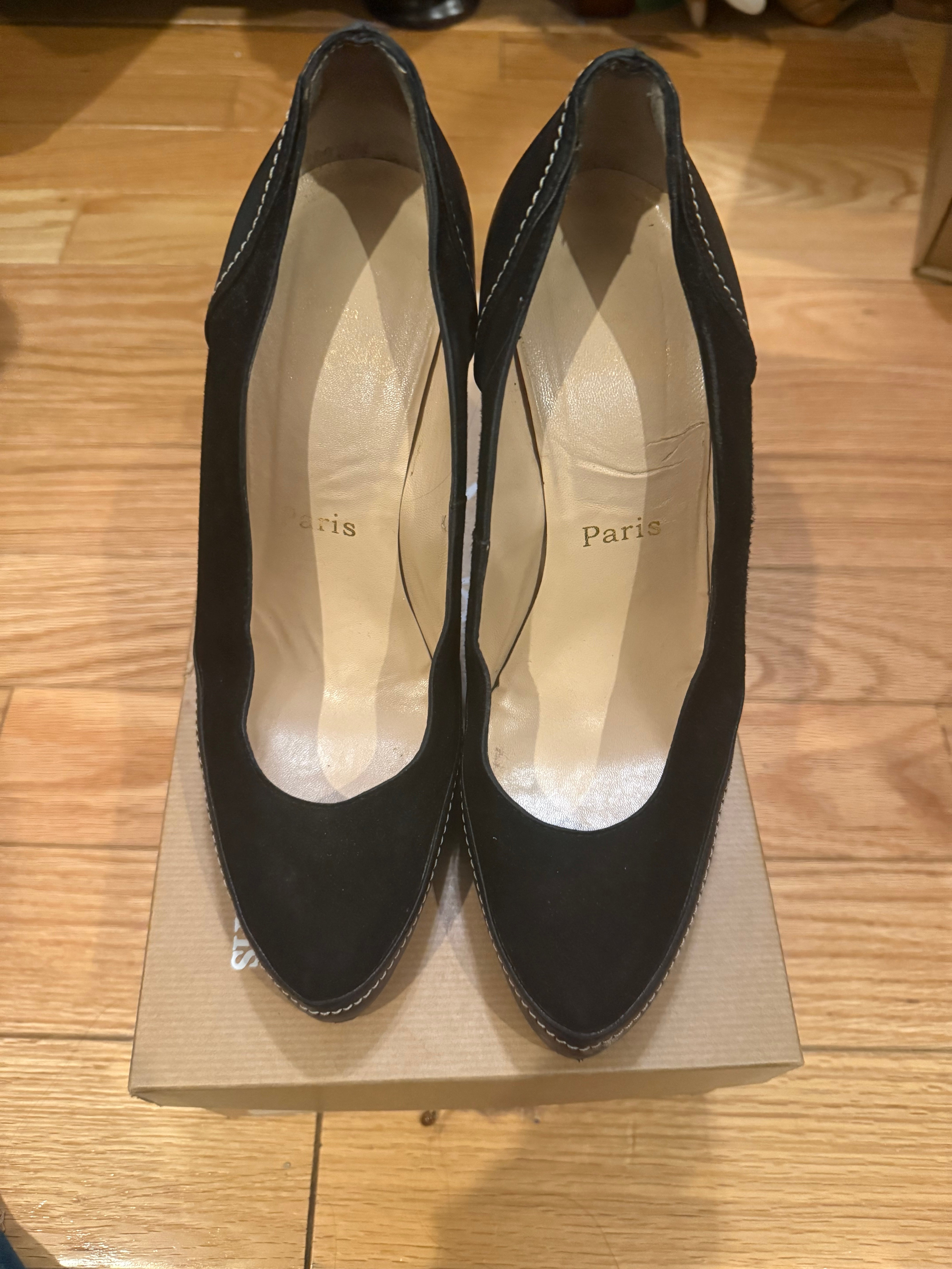 Christian Louboutin black sued heels size 39.5