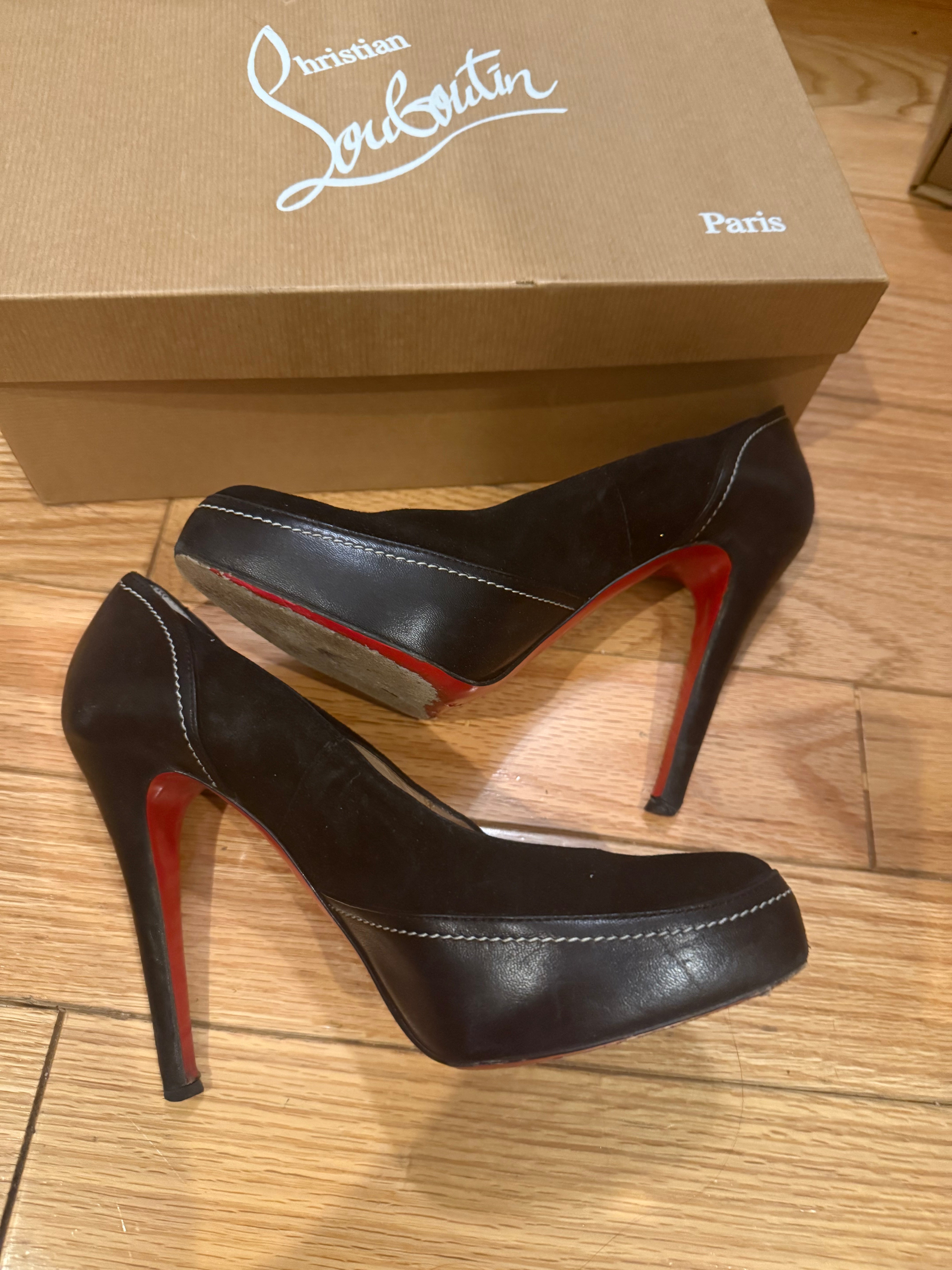 Christian Louboutin black sued heels size 39.5