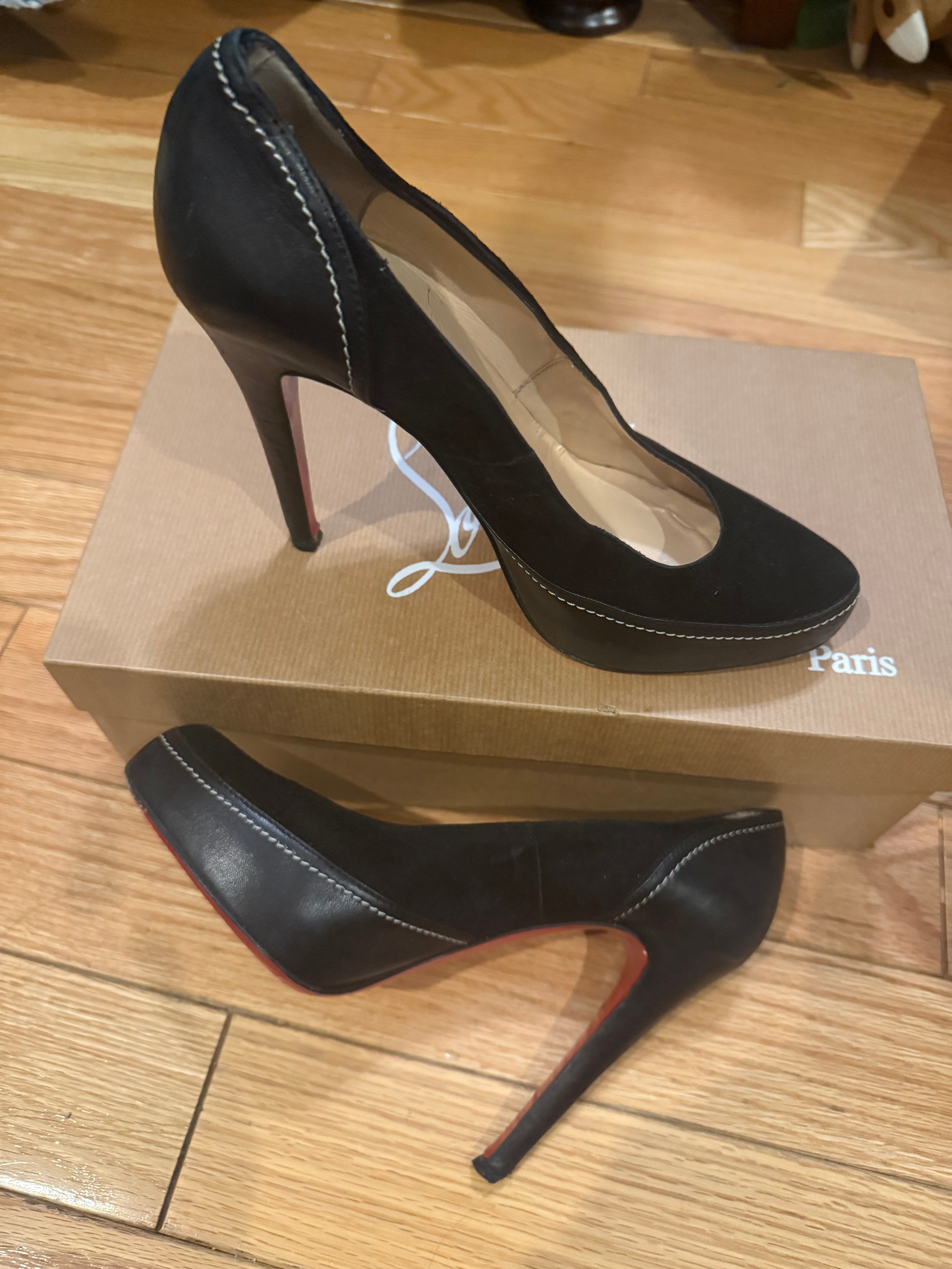 Christian Louboutin black sued heels size 39.5