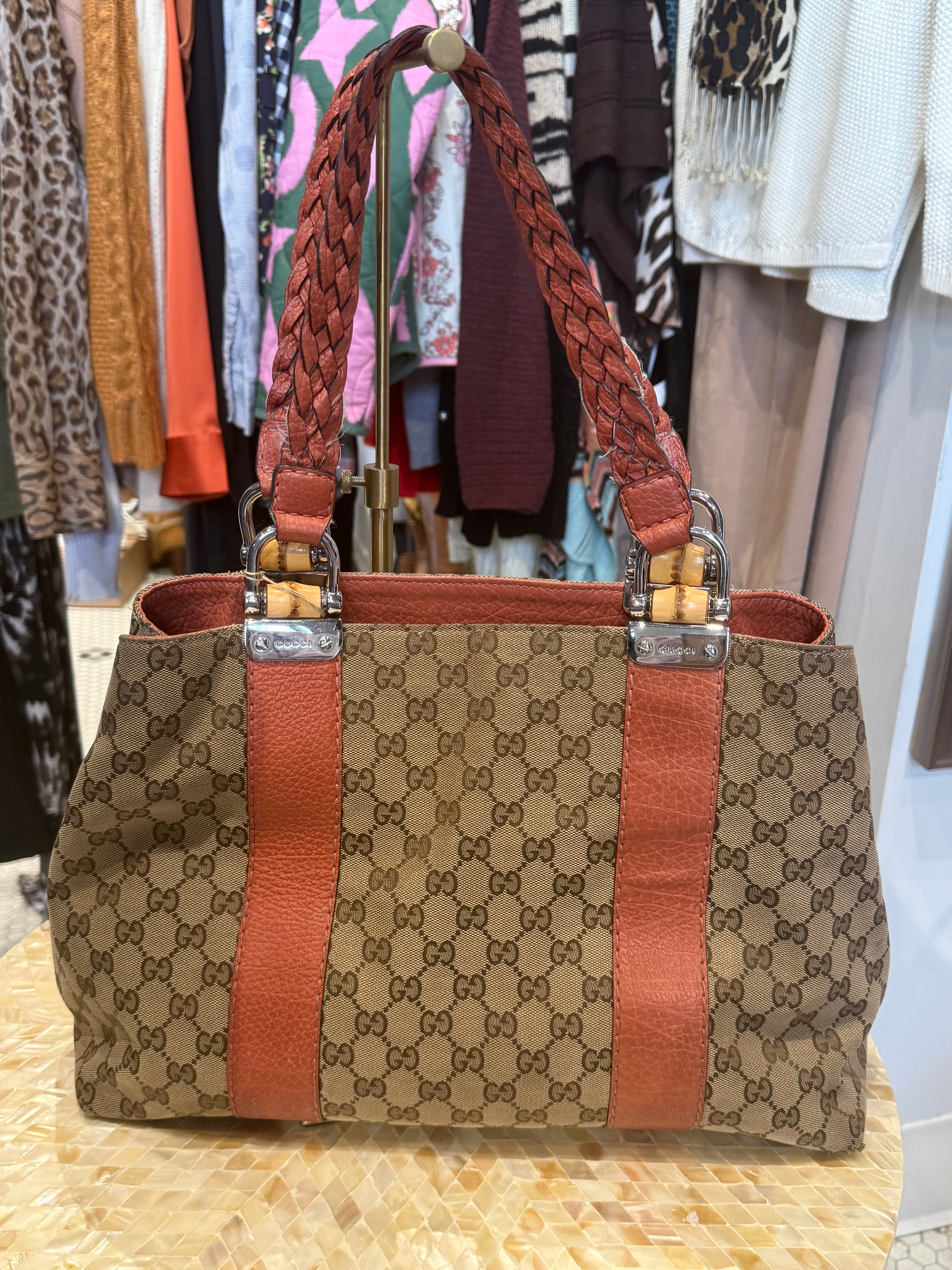 Vintage Gucci handbag with orange leather trim