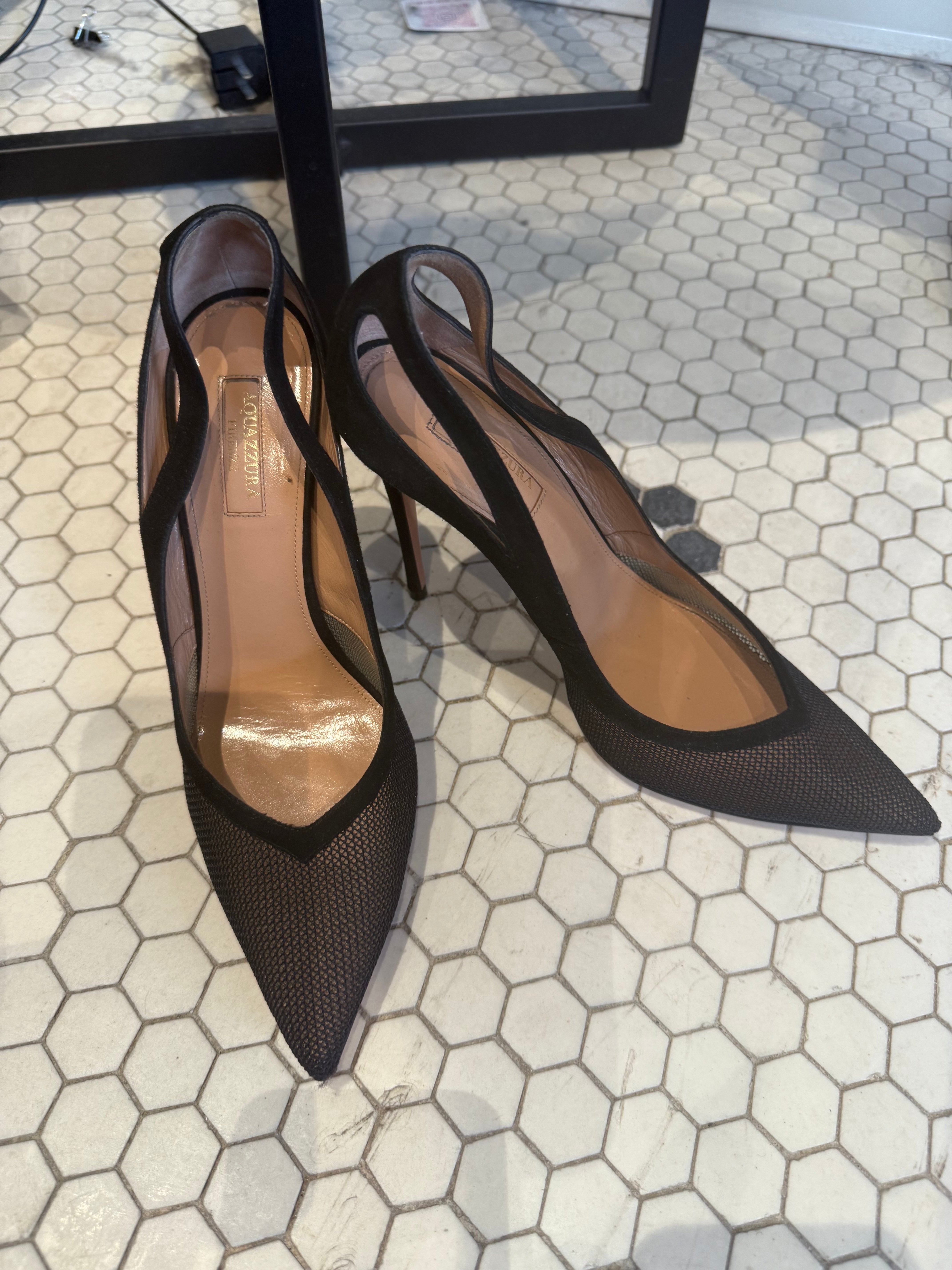 Aquazzura black suede heels size 39
