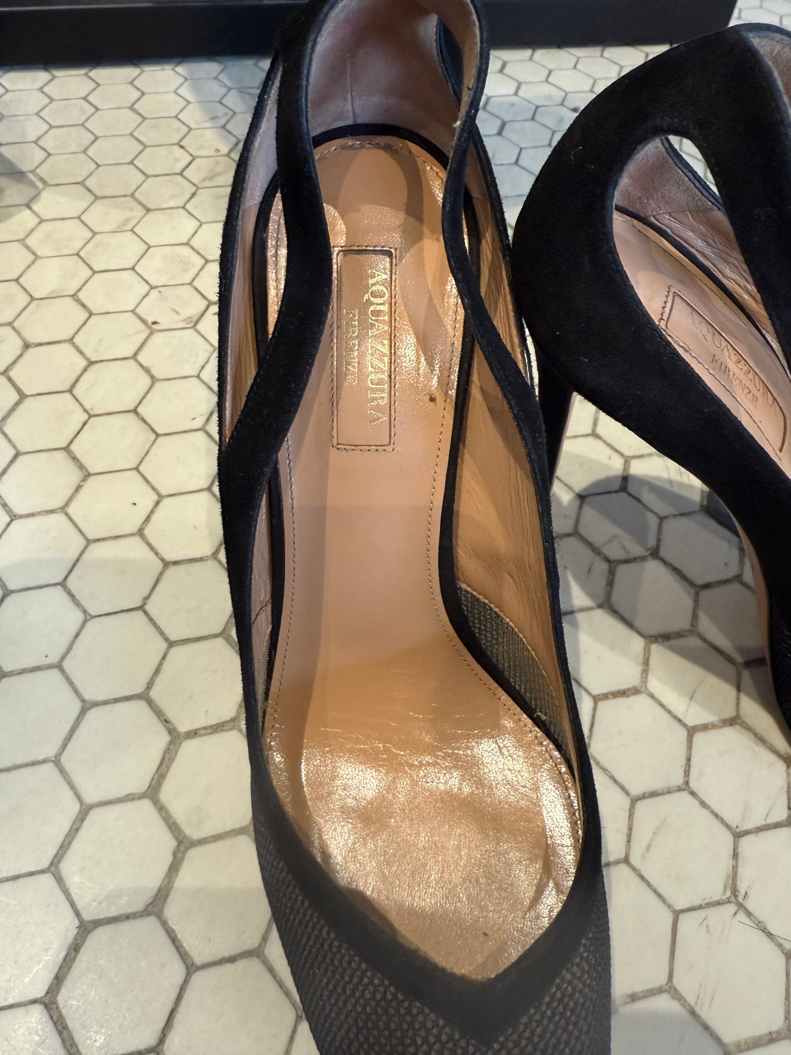 Aquazzura black suede heels size 39