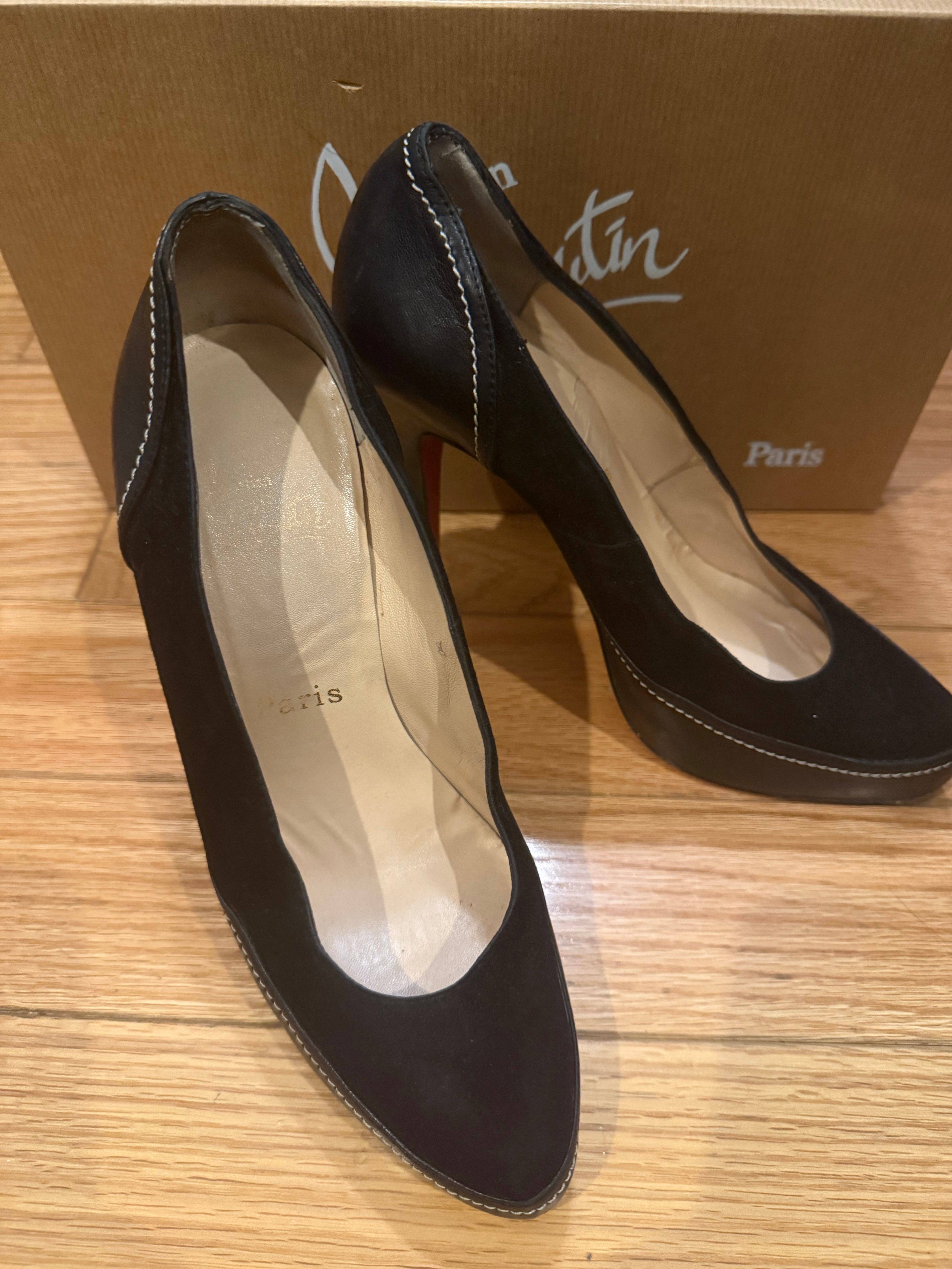 Christian Louboutin black sued heels size 39.5