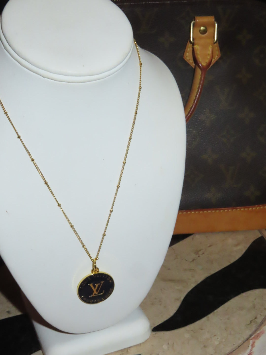 El and Gray LV Designer repurposed necklace